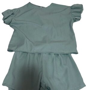Kids Ruffle Sleeve Set in Teal